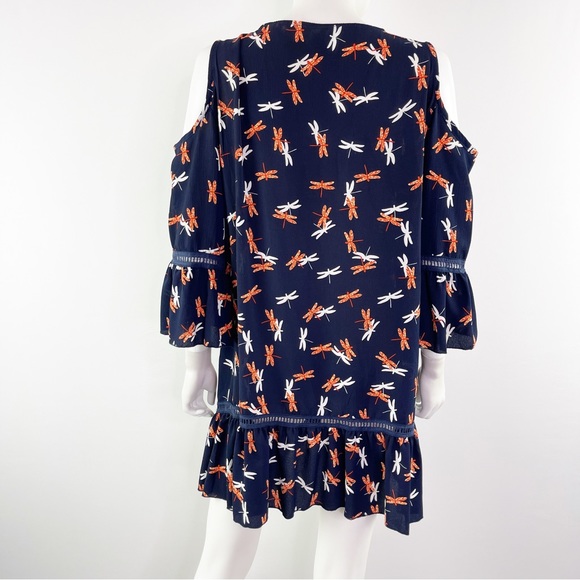 Yak & Yeti Women's Navy Blue Cold Shoulder Tunic Dress DRAGONFLY Print Size L - Picture 8 of 11
